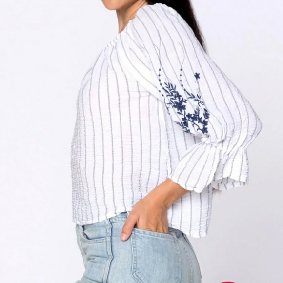 XCVI Striped Off the Shoulder Top - Picture 3 of 10